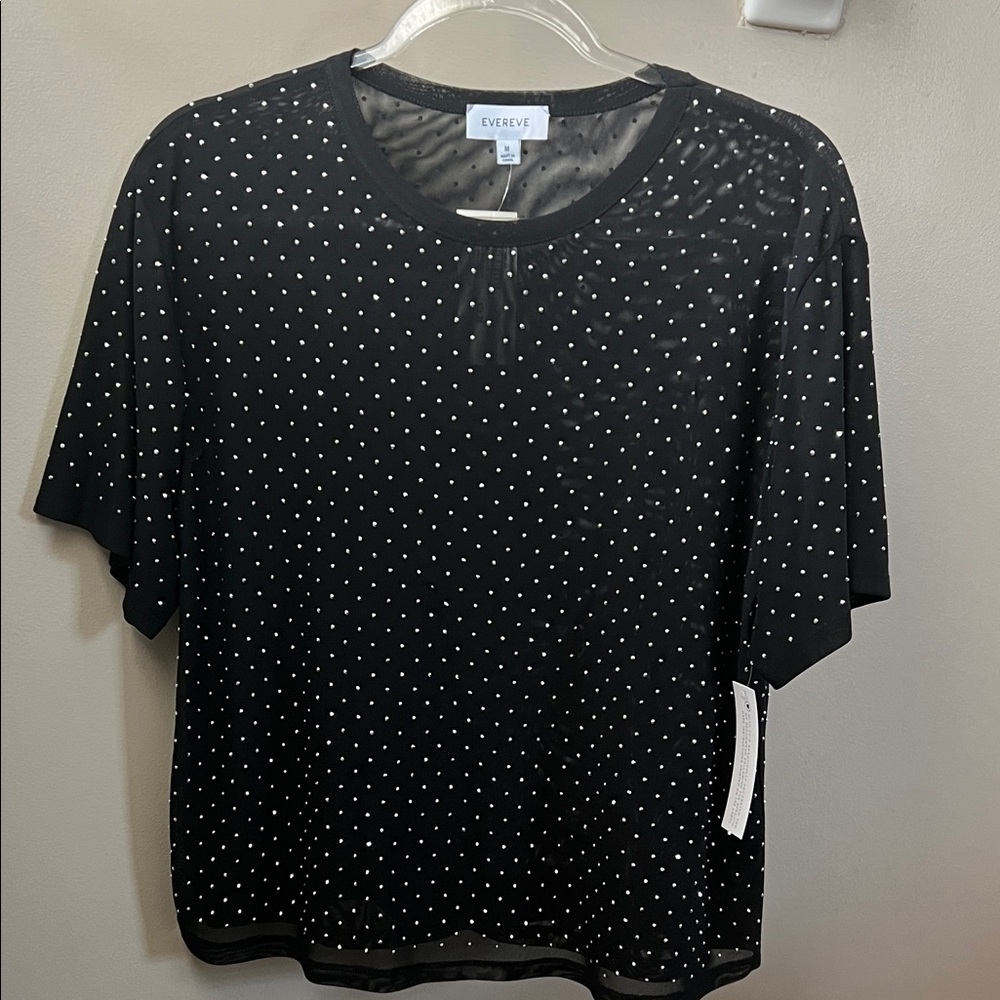 Evereve Black and silver stud Polka Dot Blouse